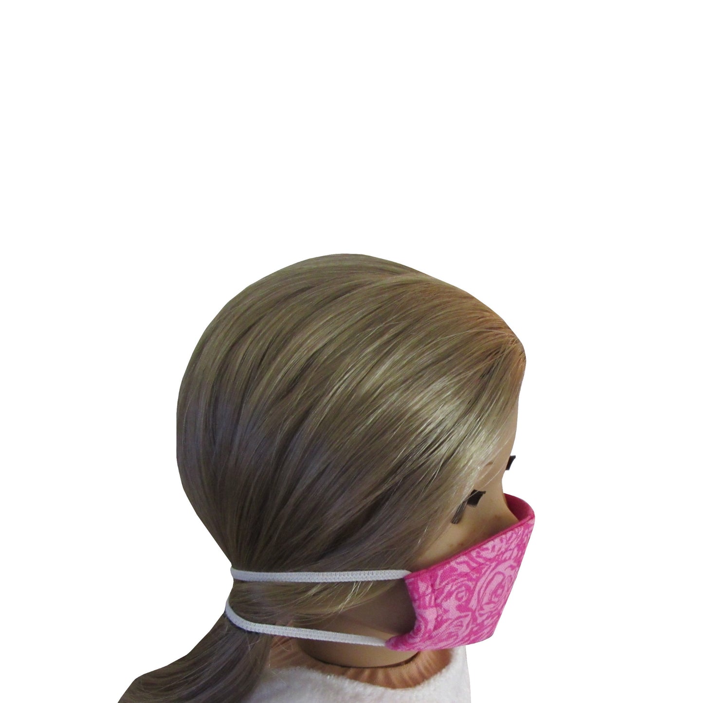 Rose Print Doll Face Mask for 18 inch dolls with doll Side view