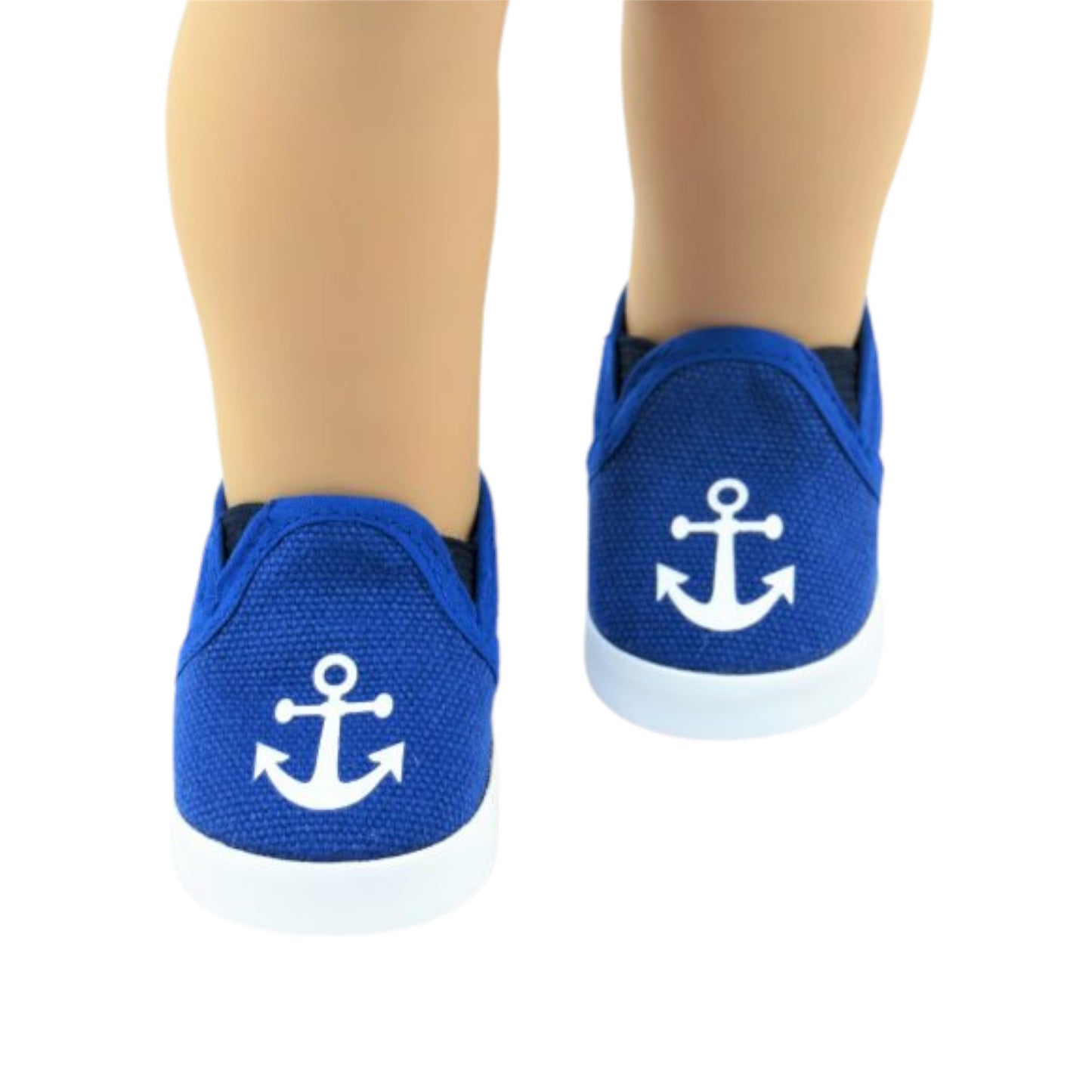 Royal Blue Canvas Anchor Shoes for 18-inch dolls with doll
