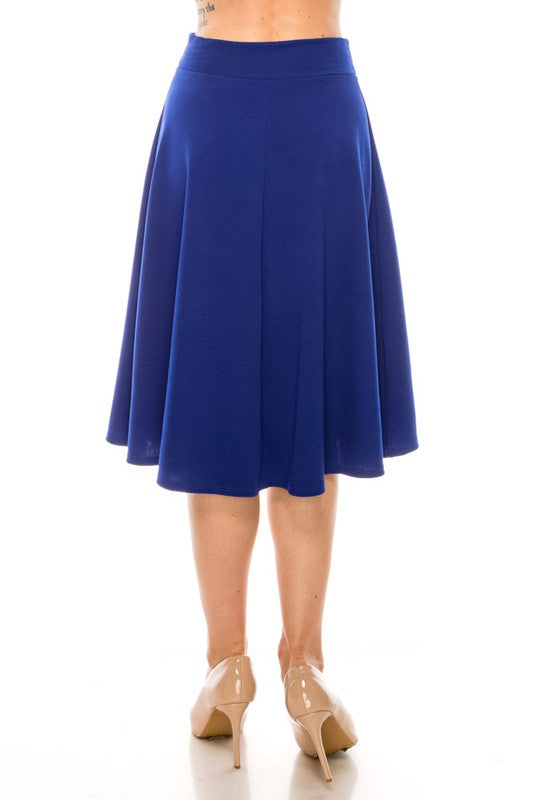 Royal Blue Solid A-line Skirt Back view