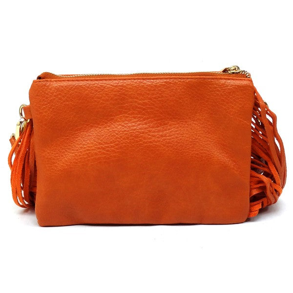 Rust Aztec Guitar Strap Fringe Clutch Crossbody Back view
