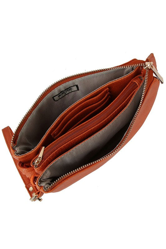 Rust Aztec Guitar Strap Fringe Clutch Crossbody Inside view