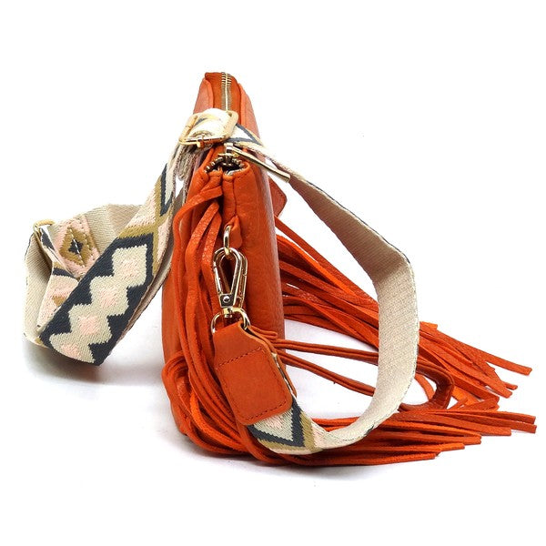Rust Aztec Guitar Strap Fringe Clutch Crossbody Side view