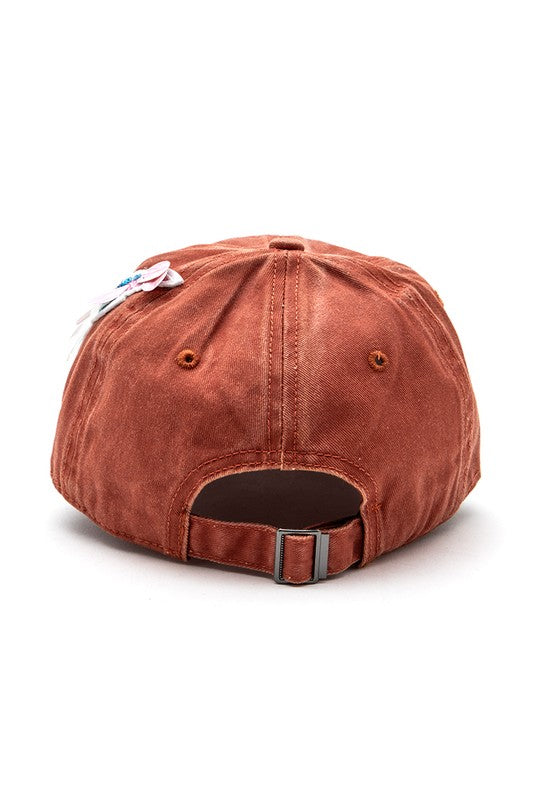 Rust Mix Media Bird Patch Vintage Cotton Canvas Cap Back view