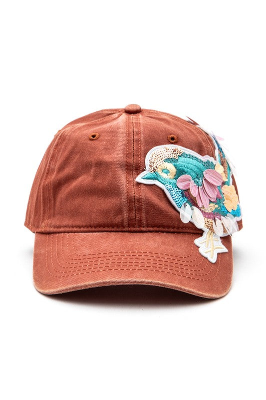 Rust Mix Media Bird Patch Vintage Cotton Canvas Cap Front view
