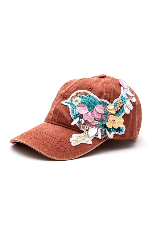 Rust Mix Media Bird Patch Vintage Cotton Canvas Cap Side view