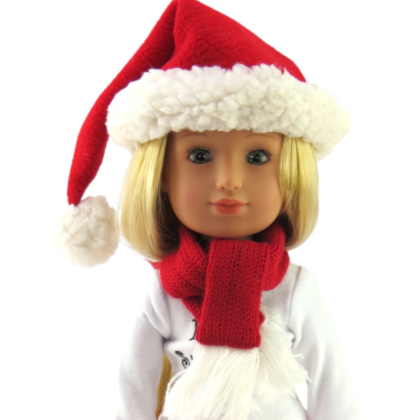 Santa Hatl and Scarf for 14 1/2 inch dolls with doll
