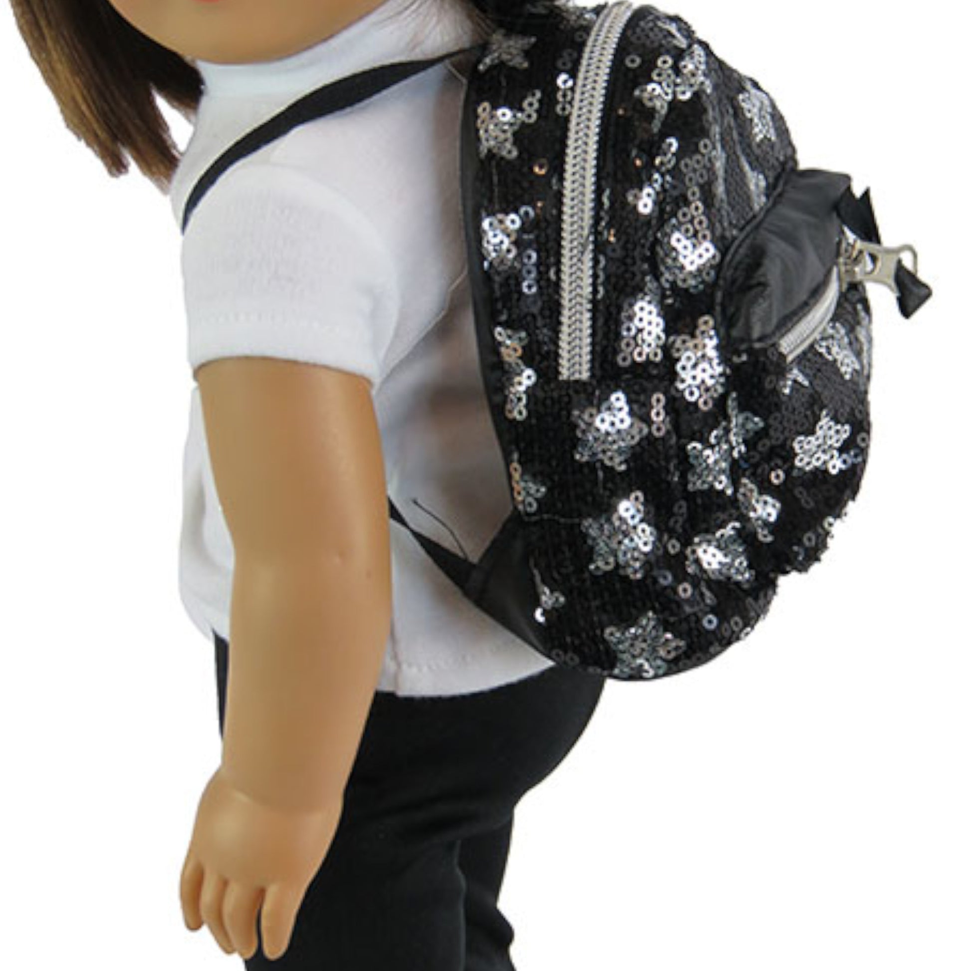Sequin Star Backpack for 18 inch with dolls Side view