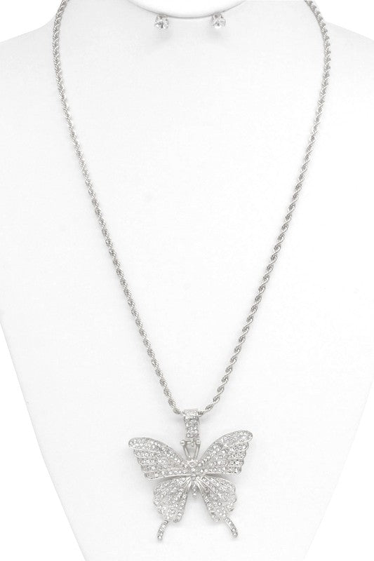 Silver Butterfly Necklace and Earrings