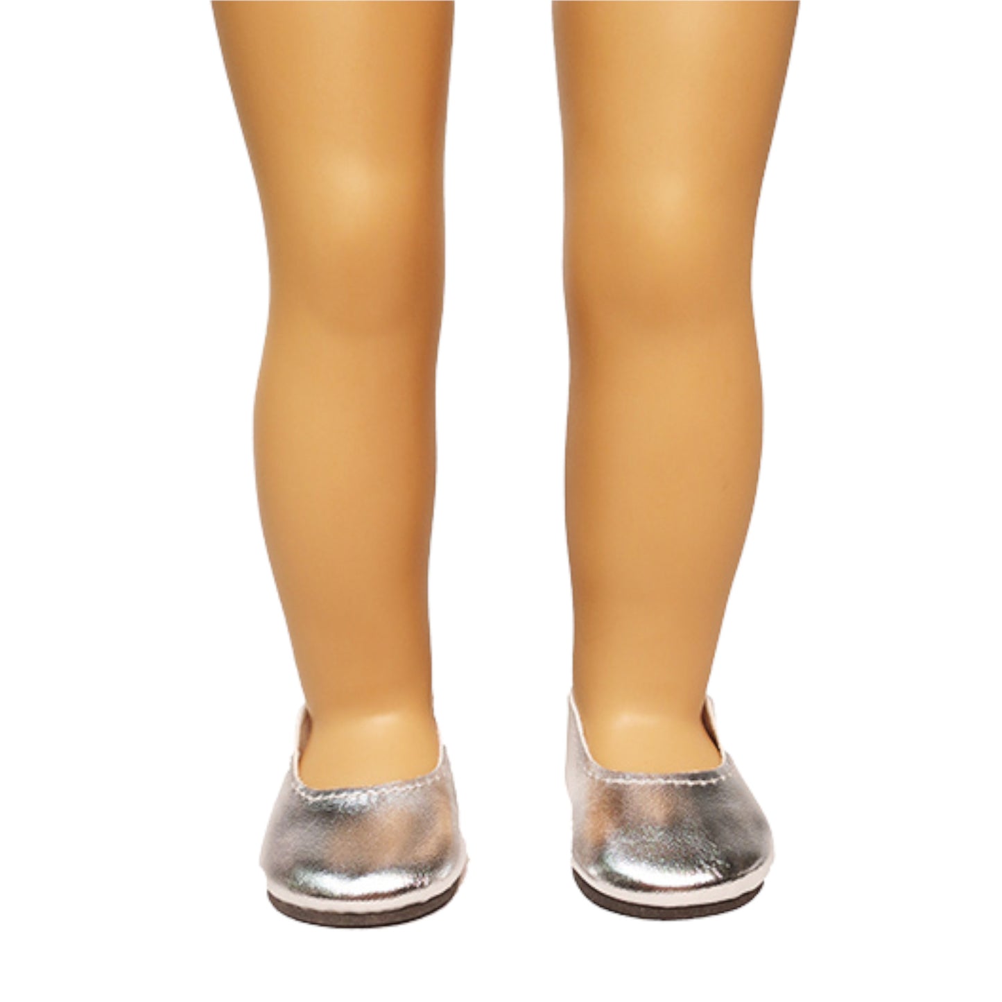 Silver Slip On Shoes for 18-inch dolls with doll