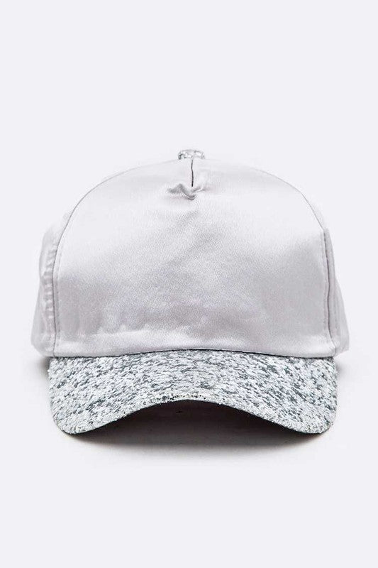 Silver Glitter Brim Satin Cap Front view