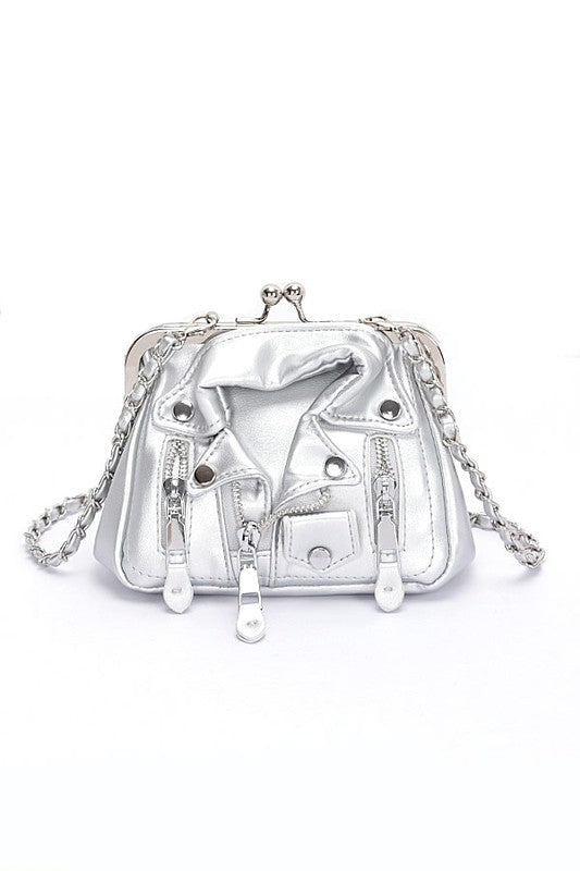 Silver Iconic Leather Jacket Swing Bag Front  view