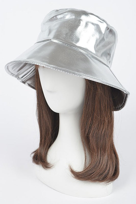 Silver Metallic Iconic Bucket Hat on Mannequin