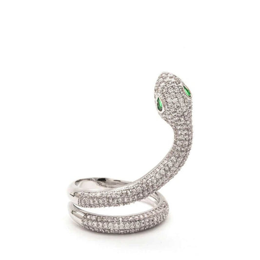 Silver Micro Pave CZ Adjustable Snake Ring