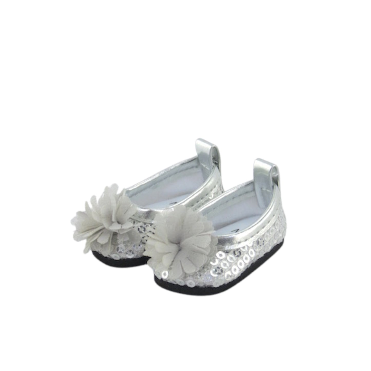 Silver Sequin Flats with Flower for 14 1/2-inch dolls