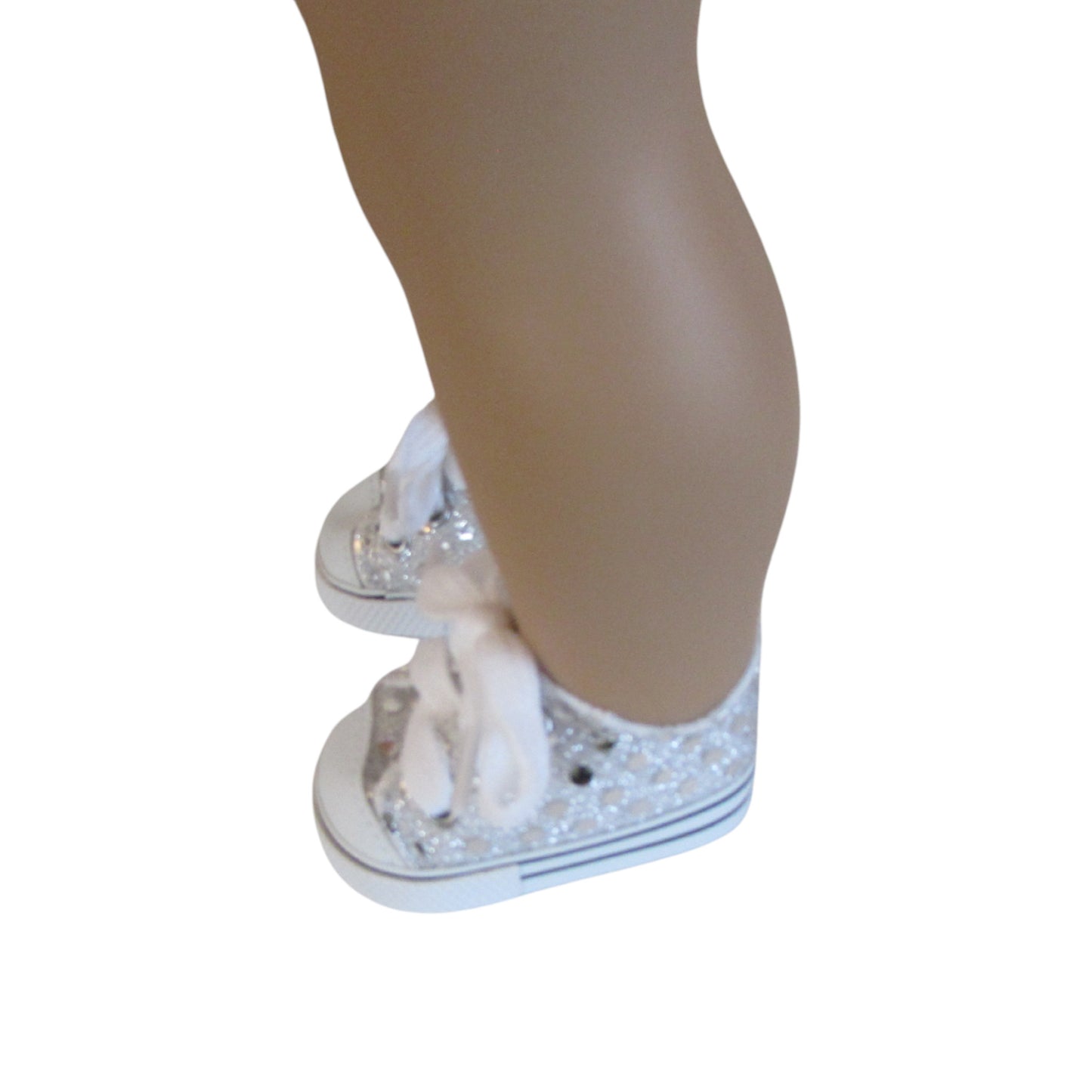 Silver Sequin Sneakers for 18-inch dolls Side view on doll