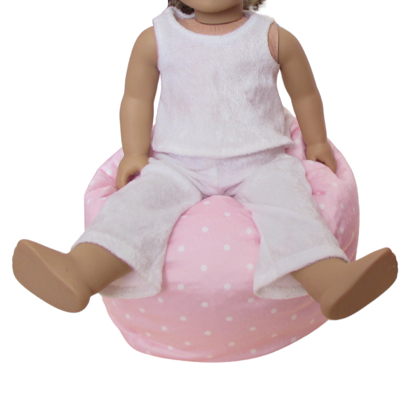 Small Dots on Pink Minky Fleece Doll Bean Bag Chair for 18-inch dolls with doll