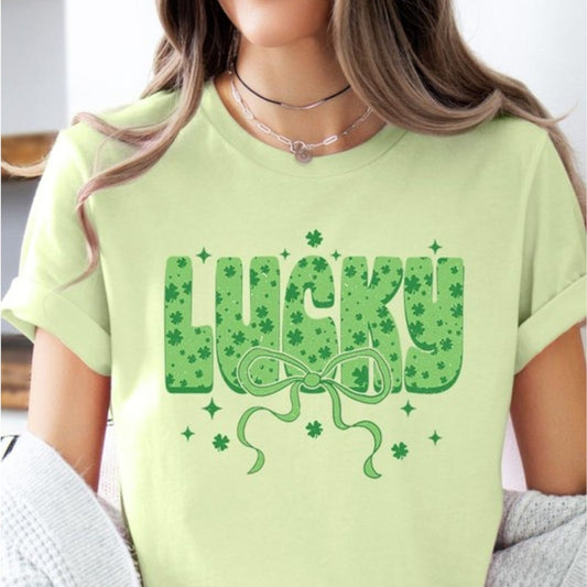 Spring Green Coquette Lucky Bow Graphic Tee