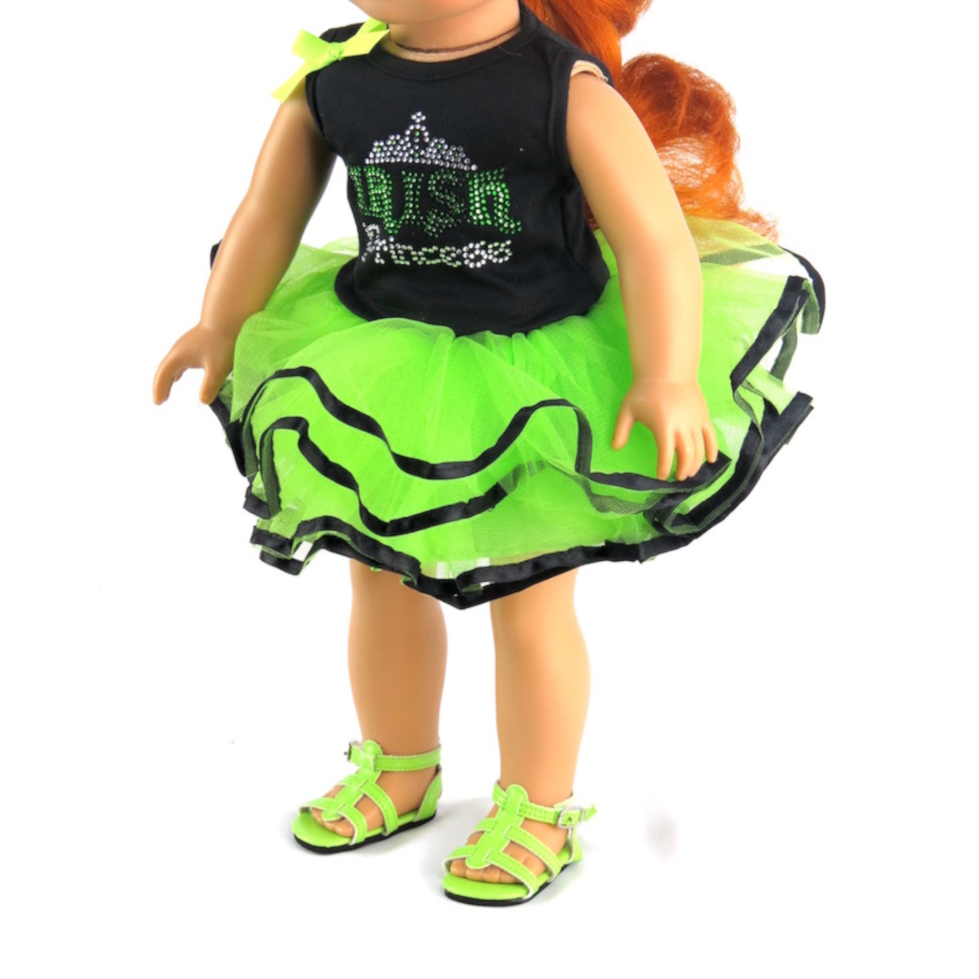 St. Patrick's Day Irish Princess Tutu Outfit for 18 inch dolls wih doll Side view