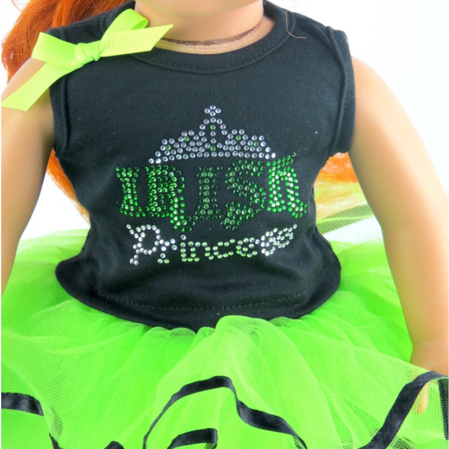 St. Patrick's Day Irish Princess Tutu Outfit for 18 inch dolls with doll Up Close