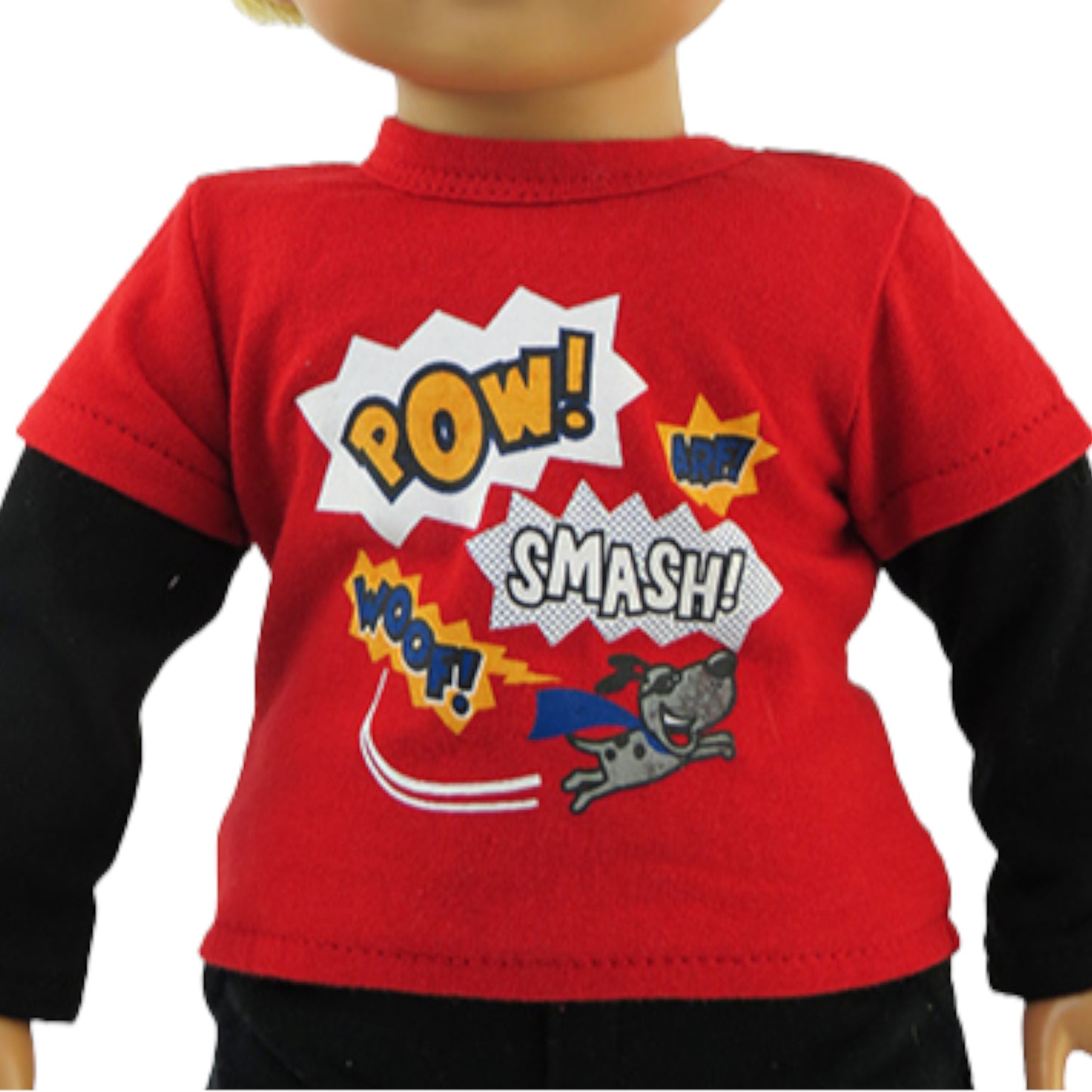Super Pup Shirt for 18-inch dolls with doll Up Close