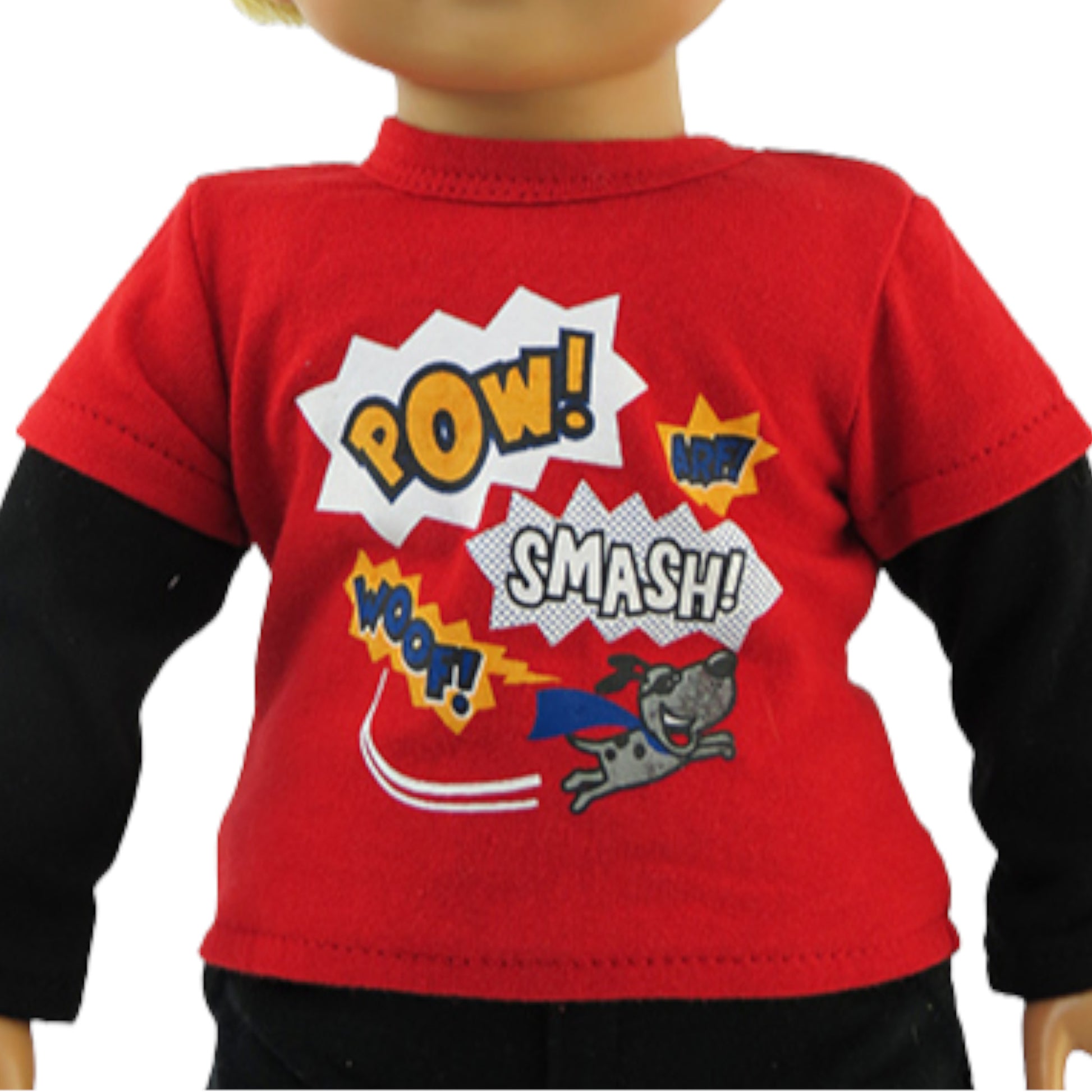 Super Pup Shirt for 18-inch dolls with doll Up Close