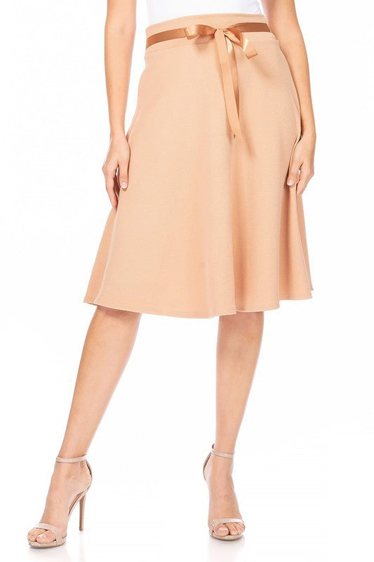 Tan Solid A-line Skirt Front view