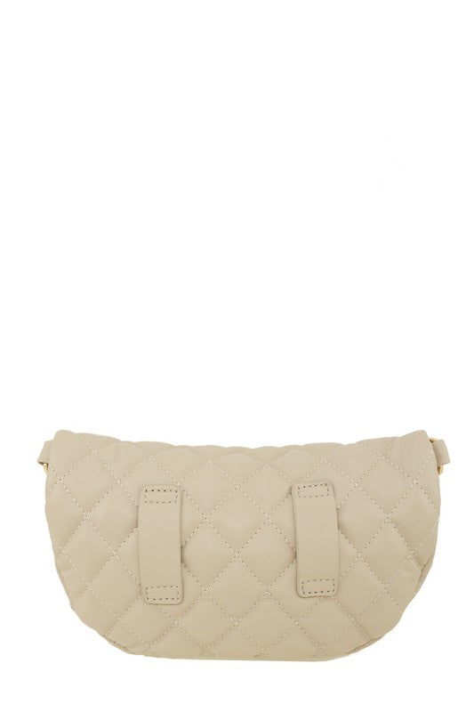 Taupe Chain Attached Quilted Fanny Bag Back view