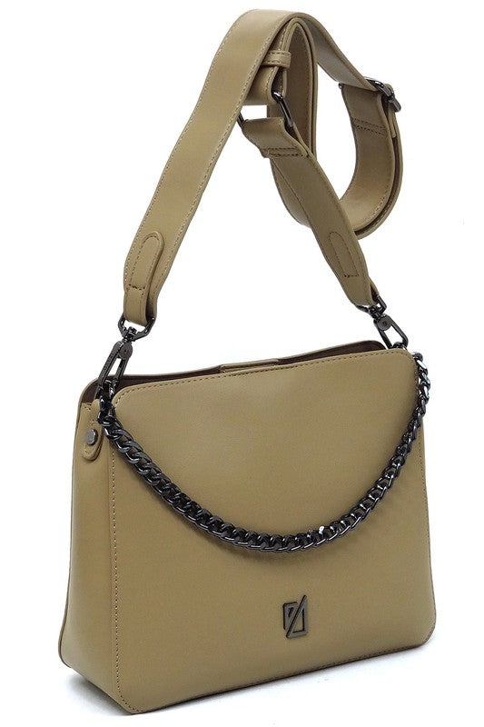 Taupe IZA CO Chain Link Crossbody Bag Hanging Strap Bent