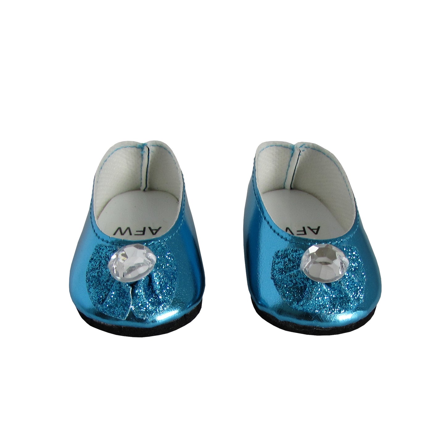 Teal Glitter Bow Flats for 18-inch dolls Front
