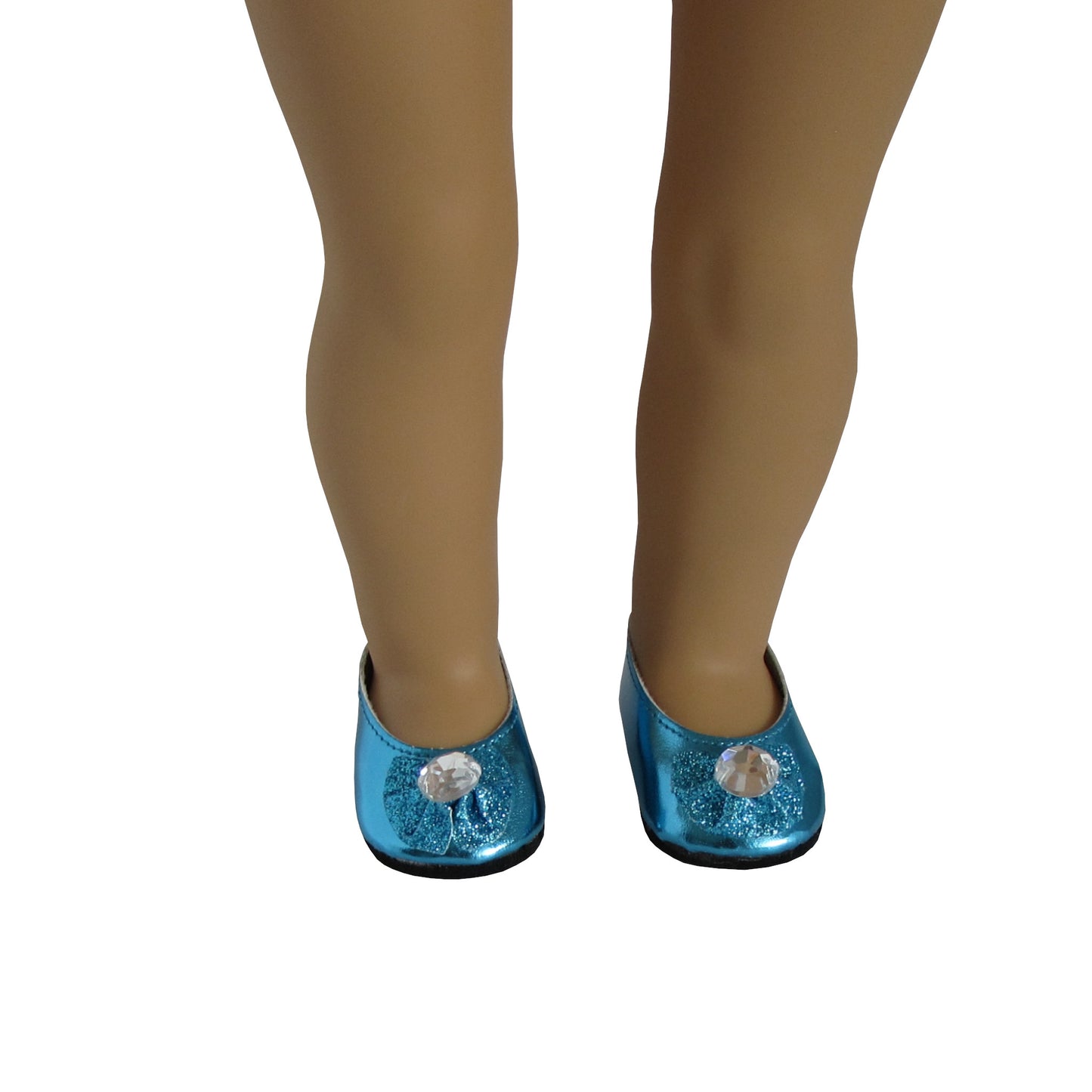 Teal Glitter Bow Flats for 18-inch dolls with Doll