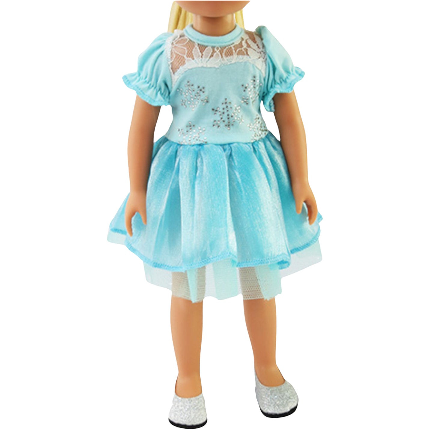 Teal Sparkle Snowflake Dress for 14 1/2-inch dolls v2