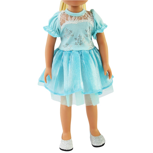 Teal Sparkle Snowflake Dress for 14 1/2-inch dolls v2