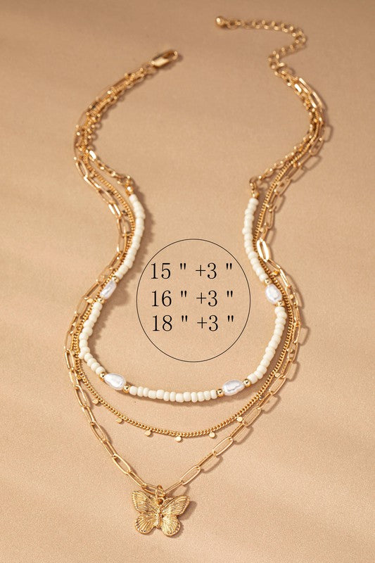 Three Row Seed Bead and Chain Necklace Measurement