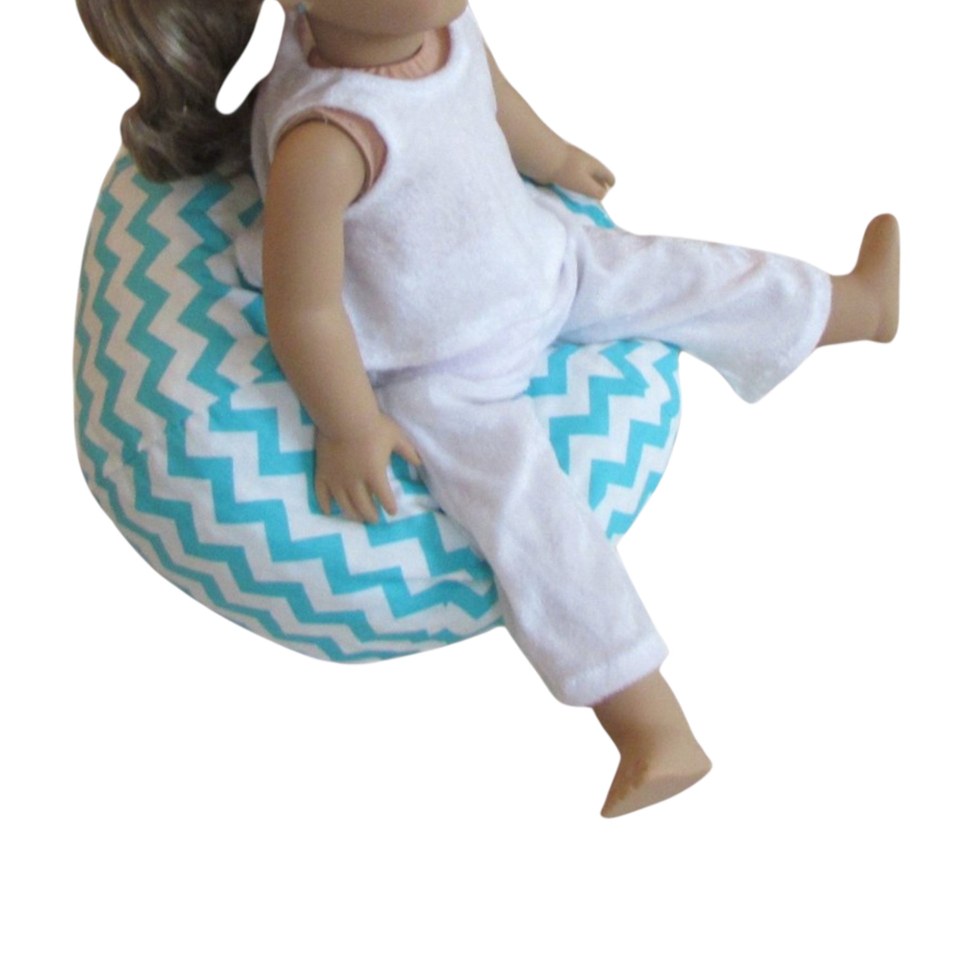 Turquoise Chevron Doll Bean Bag Chair for 18-inch dolls Side view
