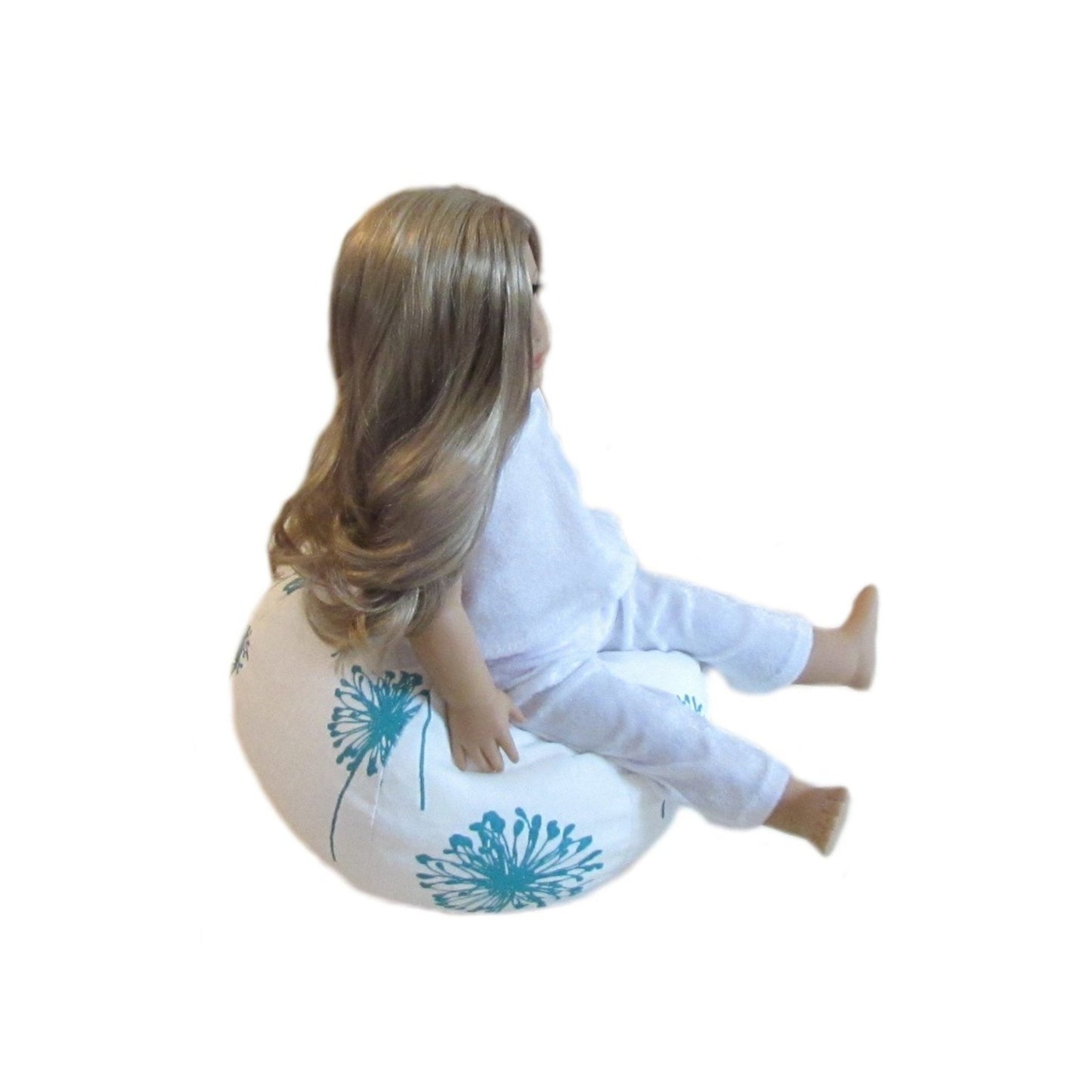 Turquoise Dandelion Doll Bean Bag Chair for 18-inch dolls Side view