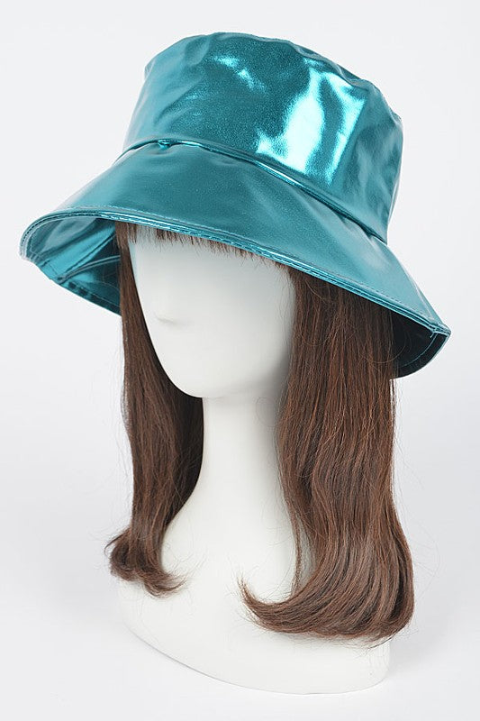 Turquoise Metallic Iconic Bucket Hat on Mannequin