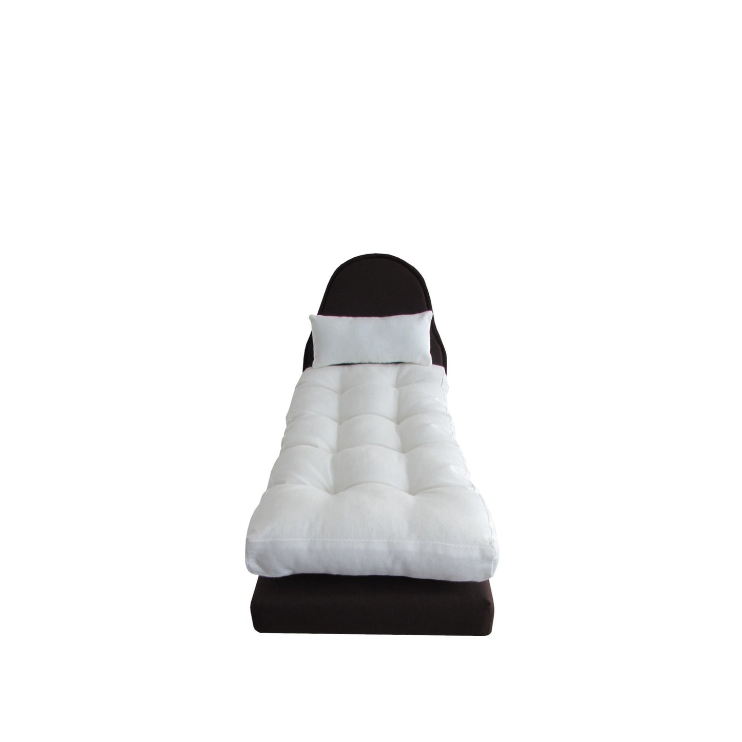 Upholstered Dark Brown Doll Bed for 11 1/2-inch and 12-inch dolls Front View