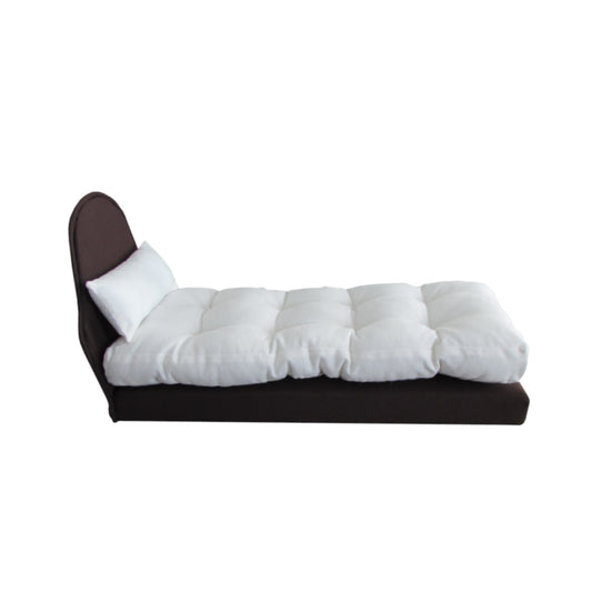 Upholstered Dark Brown Doll BEd for 11 1/2-in ch and 12 inch dolls Side View