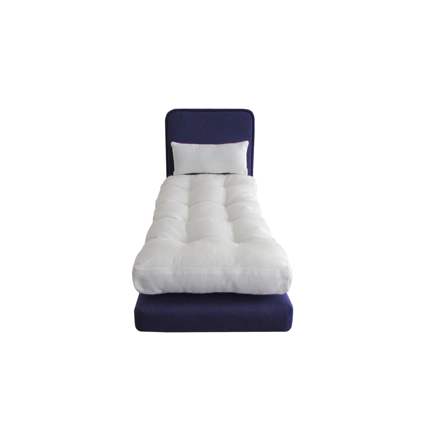 Upholstered Purple Doll Bed for 11.5-inch dolls and 12-inch dolls Front View