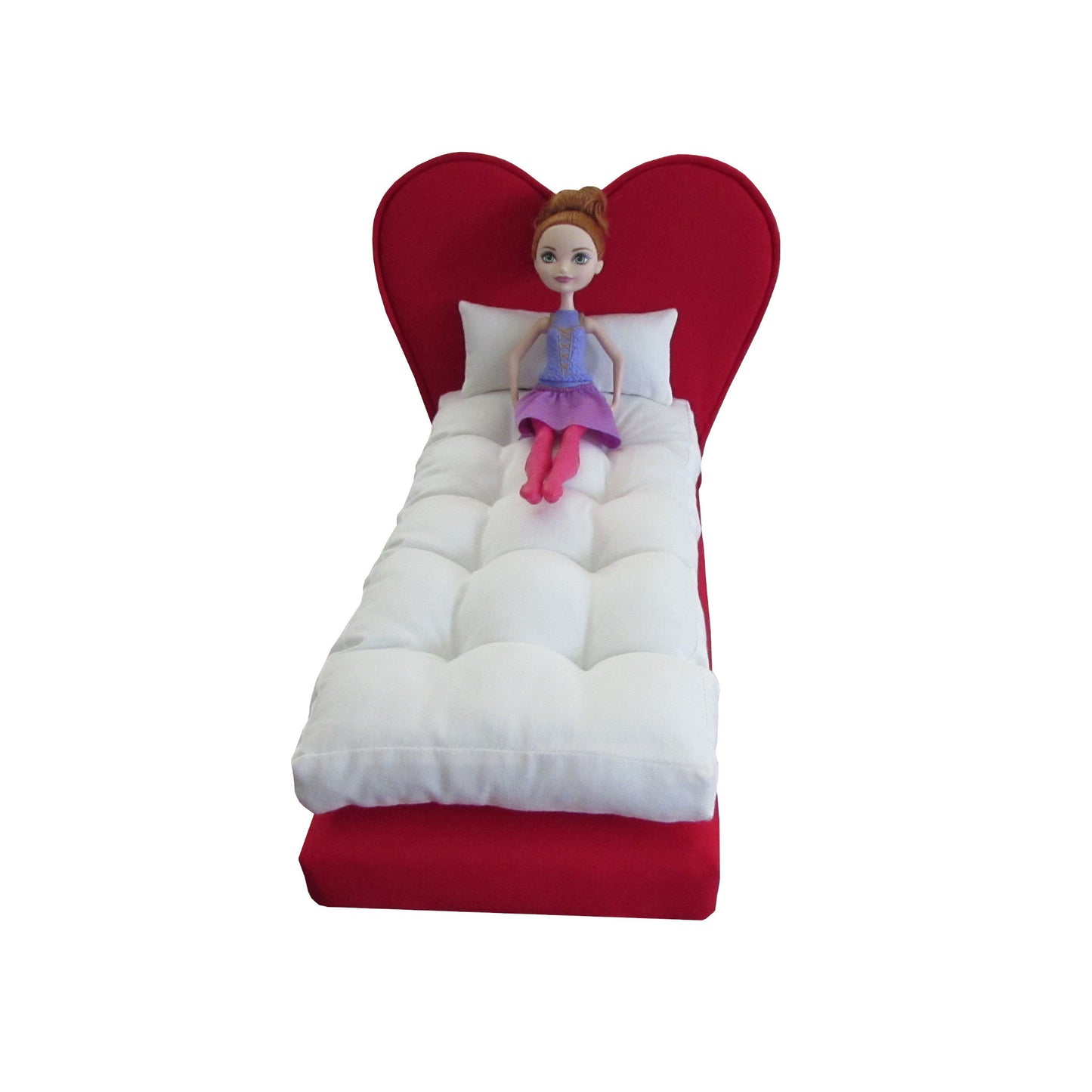 Upholstered Red Heart Doll Bed for 11 1/2 inch and 12 inch dolls Third view