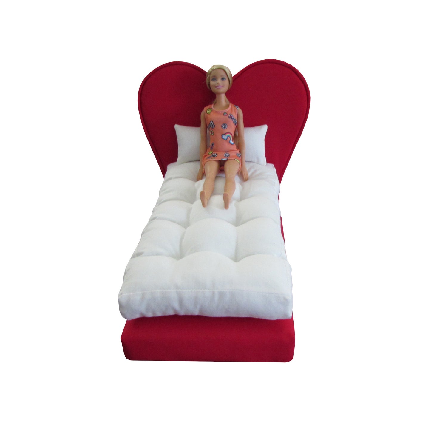 Upholstered Red Heart Doll Bed for 11 1/2 inch and 12 inch dolls with doll