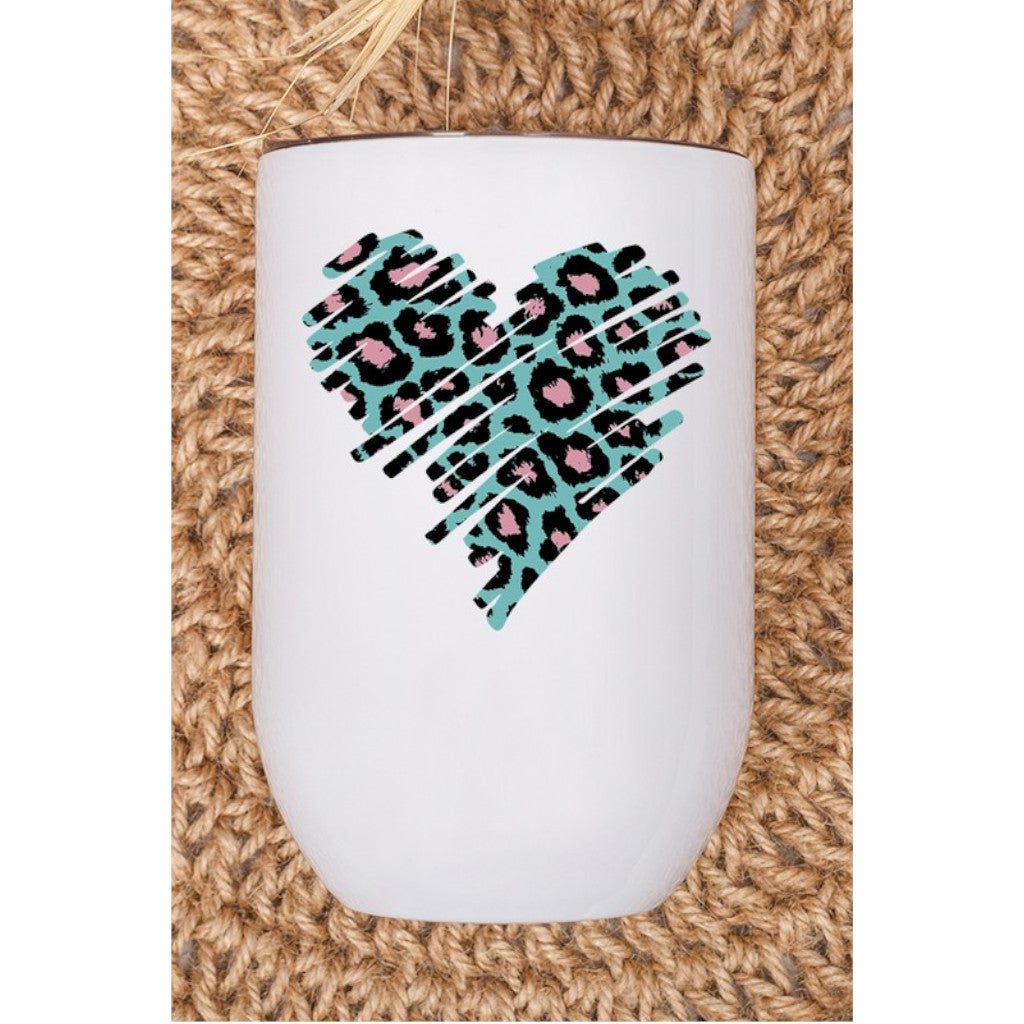 Valentine's Day Teal Pink Heart Wine Tumbler
