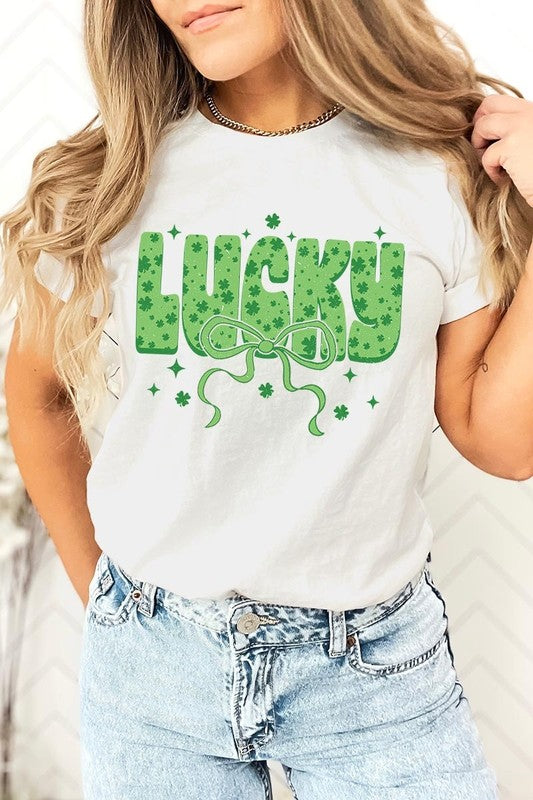 Vintage White Coquette Lucky Bow Graphic Tee