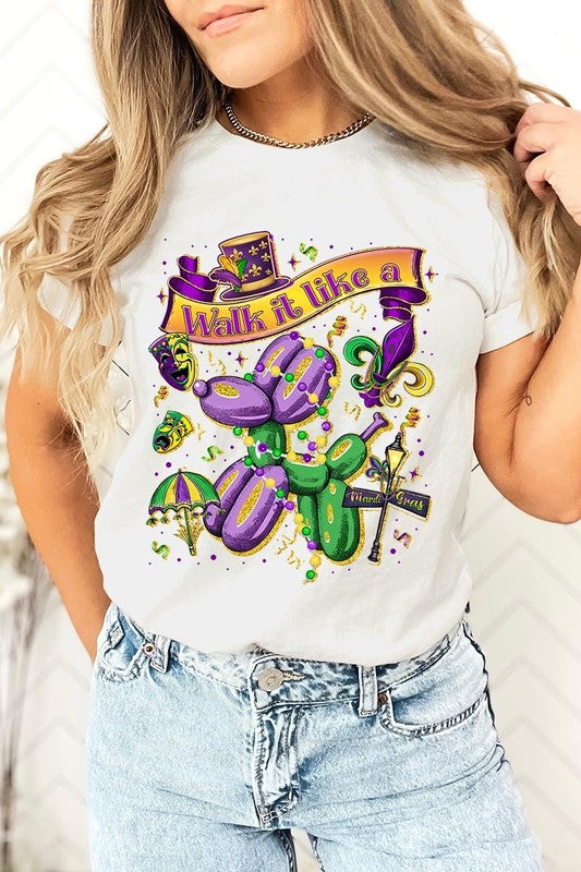 Vintage White Walk It Like Mardi Gras Graphic Tee