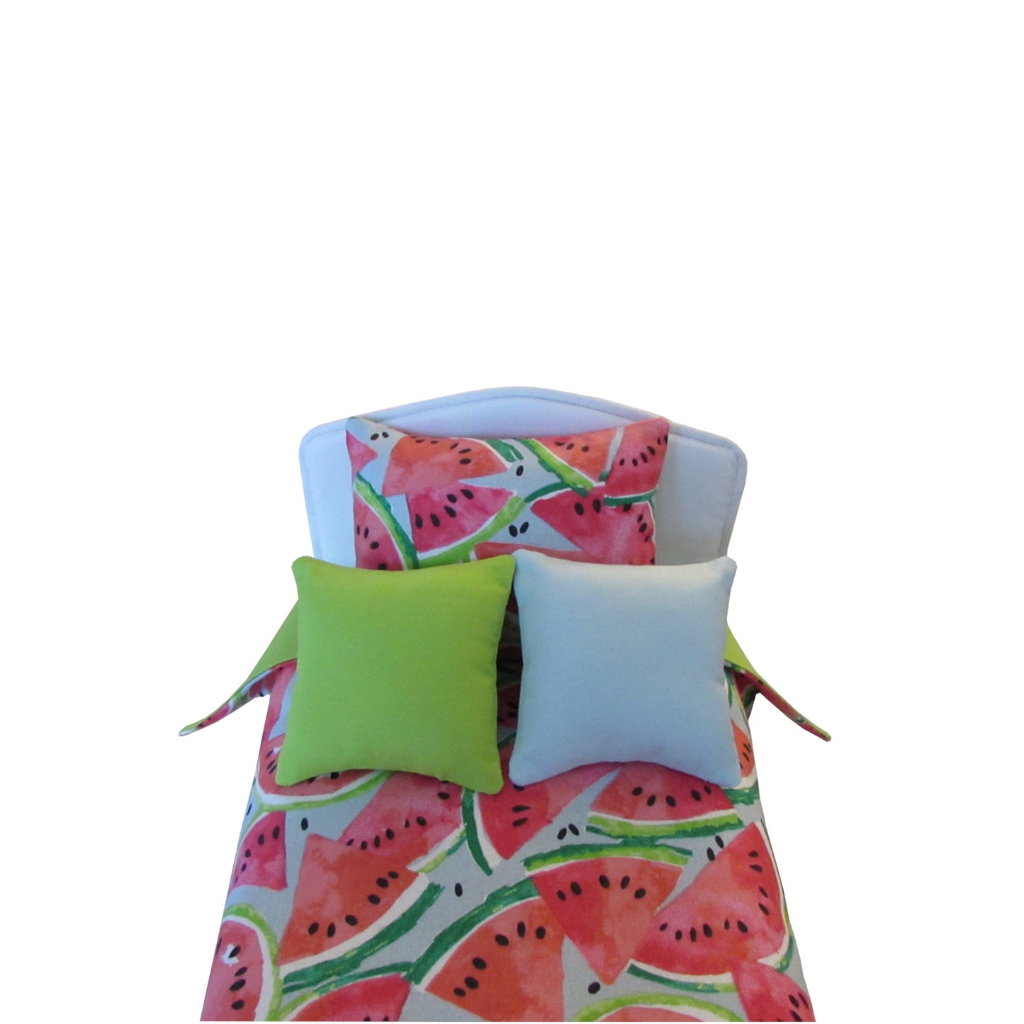 Watermelon Print Doll Bedding for 14 1/2 inch dolls Front view Up Close