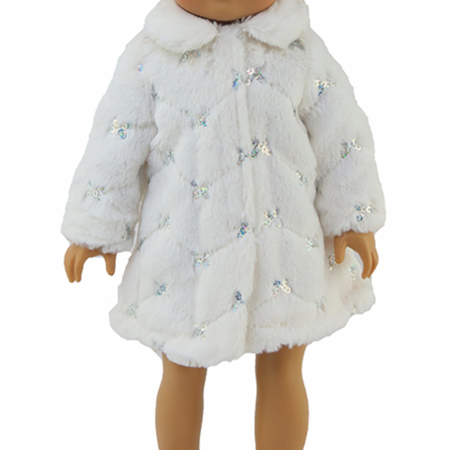 White Fur and Sequin Slip Coat for 18 inch dolls with doll Up Close