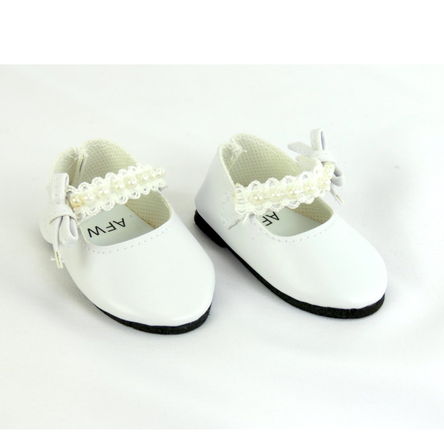 White Lace and Pearls Dress Shoes for 18 inch dolls