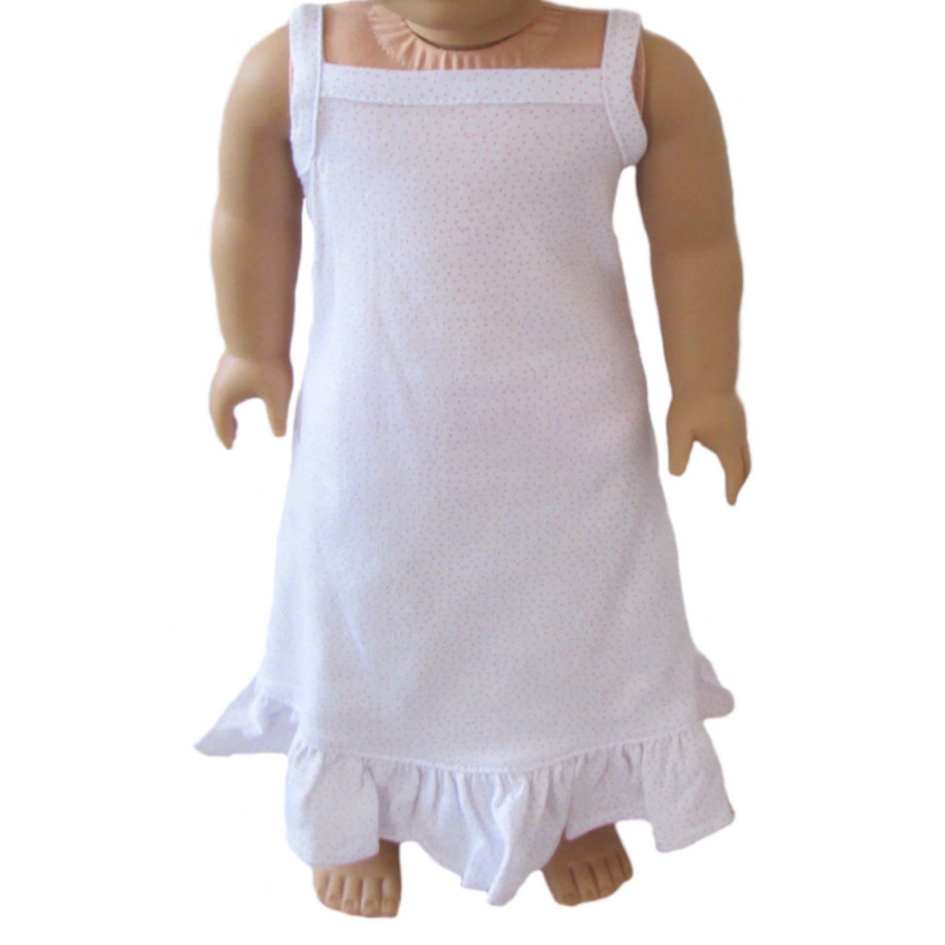 White Nightgown with Mini Pink Dots and Ruffles for 18-inch dolls with doll View 2
