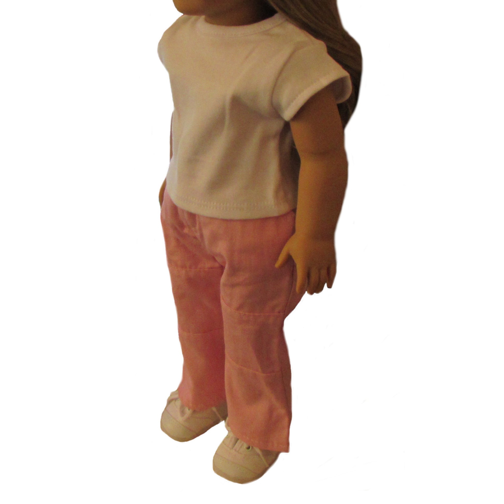 White Top and Pink Pants for 18-inch dolls with doll Side view