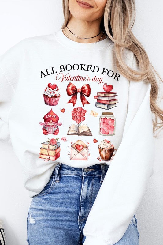 White All Booked for Valentine's Graphic Sweatshirt